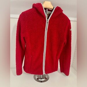 Napapijri Yupik Wool Blend Full Zip Up Hoodie Jacket Red Fleece Jacket XS Rare!